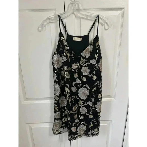 Altar'd State Sequence Babydoll Dress Black Mesh Tulle Mini Flower Sz Small S - Picture 1 of 7